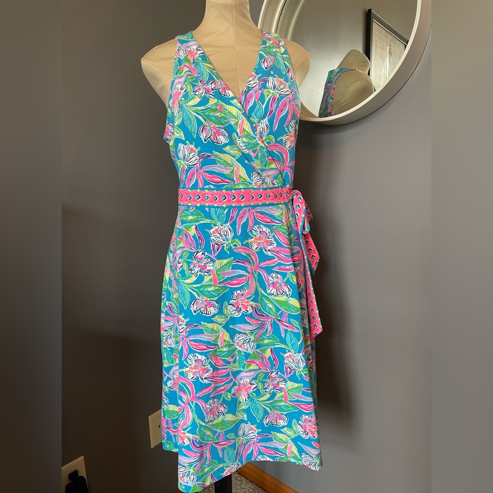 Lilly Pulitzer Clancie Knee length Wrap Dress Turquoise Size Large